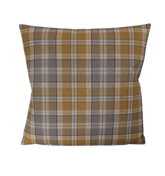 Autumn Ochre Yellow Grey Tartan Check Linen Look Cushion Cover 14'' - 26''